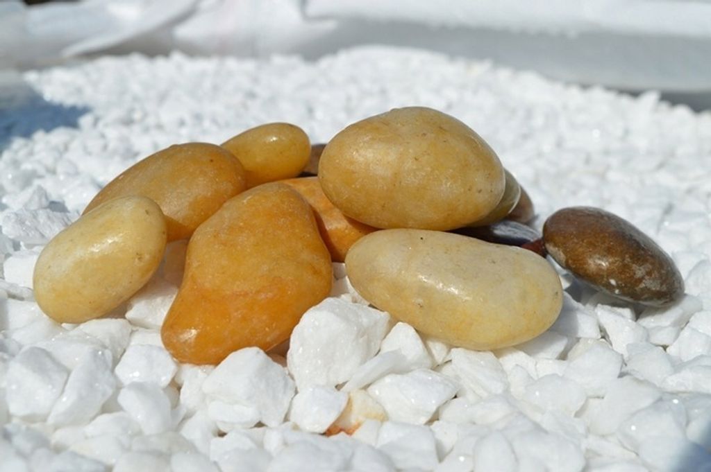 GOLD FLUSSKIES 5-8cm 1kg, HONIGGELB,POLIERT, NATURSTEIN für GARTEN, Steingarten, Gabionensteine, Kieselsteine, Landschaftsgestaltung, Gartenwege