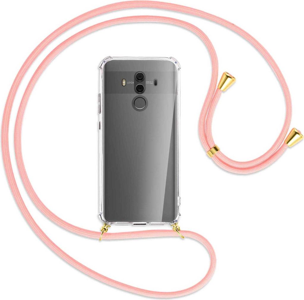 Handykette Backcover-Schutzhülle mit Band (Metall goldfarben) für Huawei Mate 10 Pro - rosa