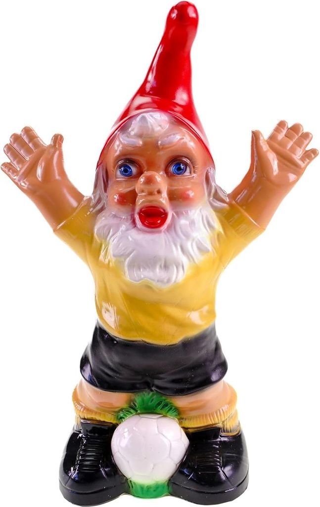 Gartenzwerg aus wetterfestem PVC 36 x 26 cm - Doppelt lackiert mit UV-Schutz - Unzerbrechlich - Perfekte Fußballdekoration für Garten und Terrasse