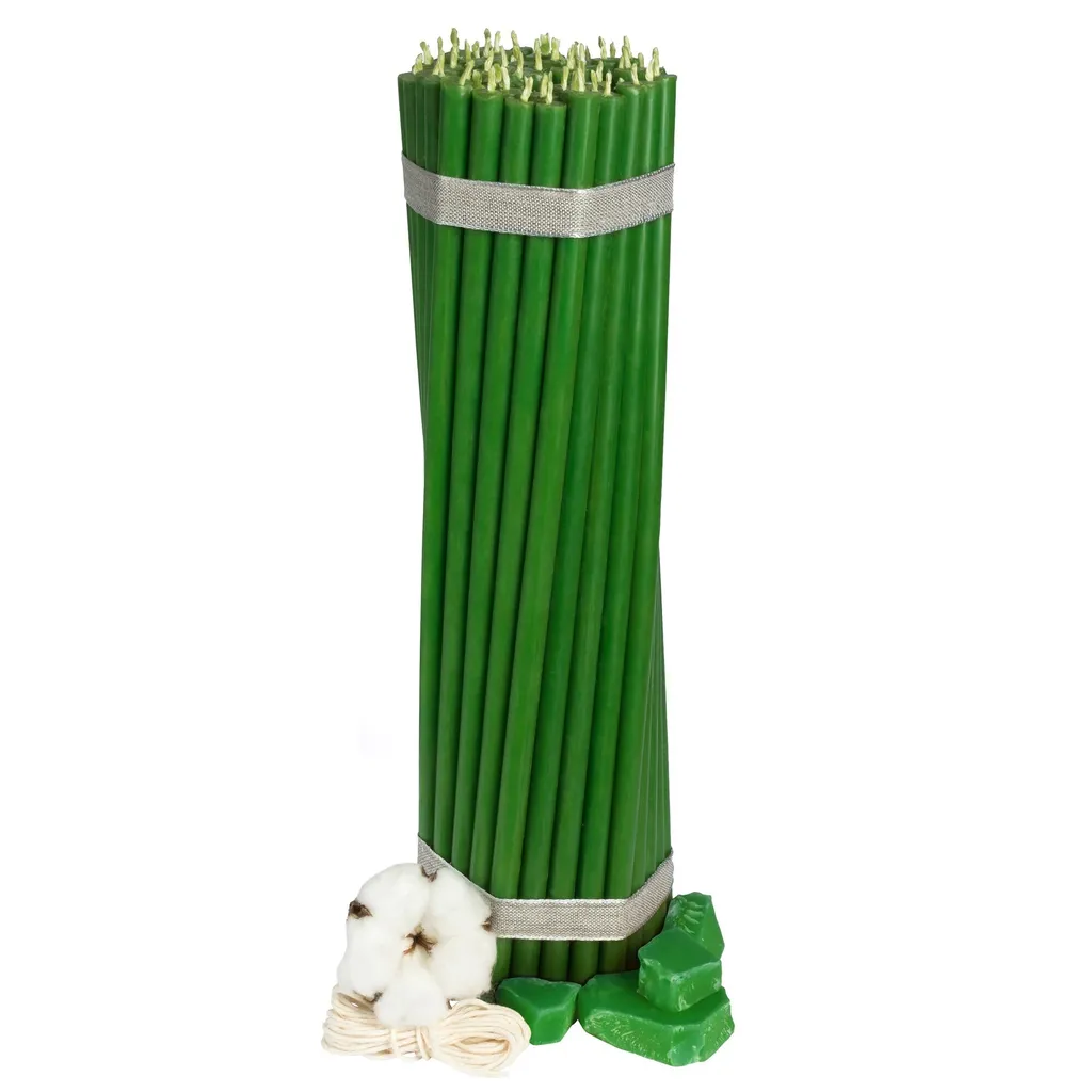 Bougies Rituelles sans Suie ni Gouttes en Cire d'Abeille - 30,5 cm Vert