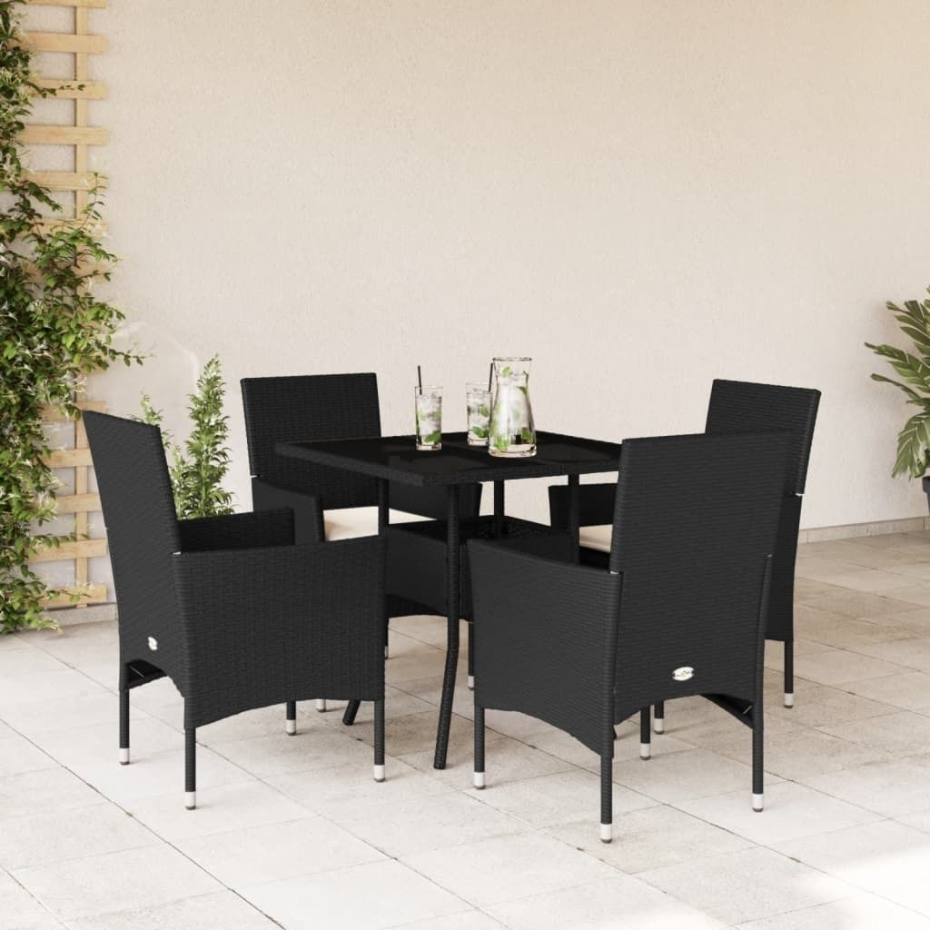 Maison Exclusive - 5-tlg. Garten-Essgruppe mit Kissen Schwarz Poly Rattan und Glas