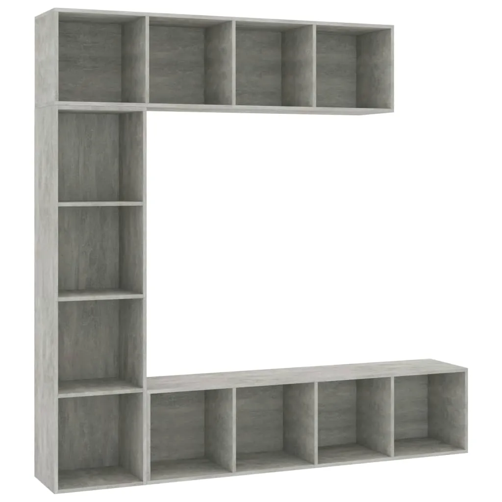 Grand Meuble de Rangement Mural Gris Béton 180x180 cm avec 3 Éléments