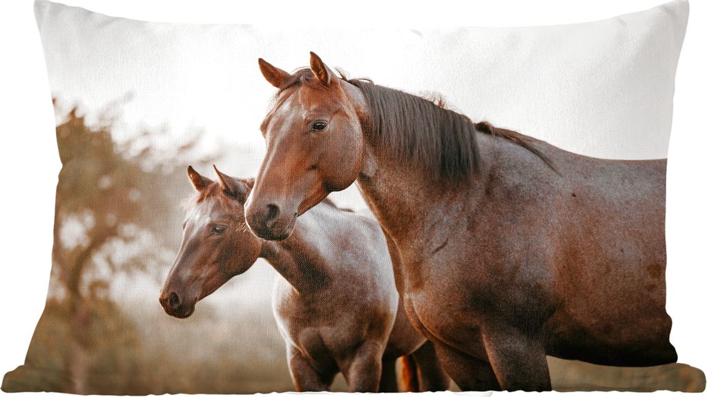 MuchoWow Zierkissen Sofakissen Wohnzimmer Dekokissen 50x30 cm Pferde - Natur - Braun - Wohnzimmerdekoration - Polster mit Photo