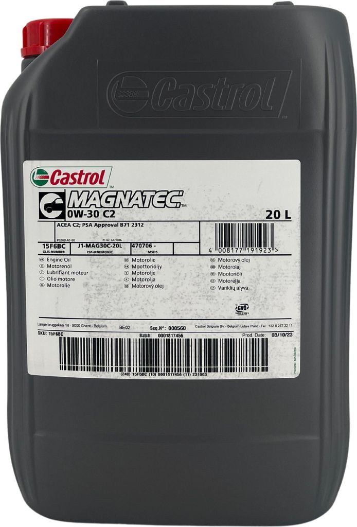 CASTROL Magnatec C2 für 0W-30 20 Liter Motoröl Motorenöl PSA B71 2312 Öl