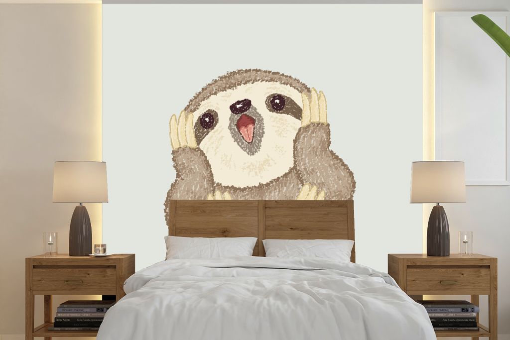 MuchoWow Fototapete für Wohnzimmer oder Schlafzimmer Wandtapete Vinyl Motivtapete Illustration eines überraschten Faultiers für Kinder - 300x3...