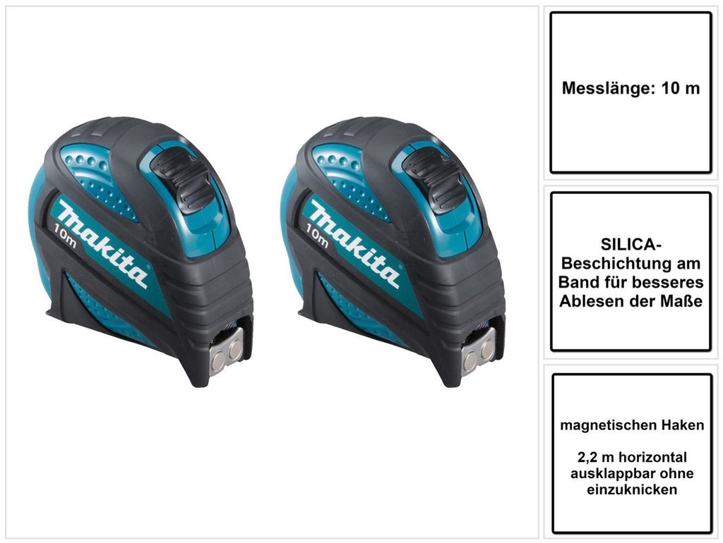 Makita 2x B-57168 Taśma miernicza 10 m z haczykami Zdjęcie produktu 
