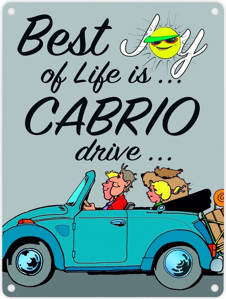 Best Joy of Life is Cabrio drive Metallschild in 15x20 cm in grau