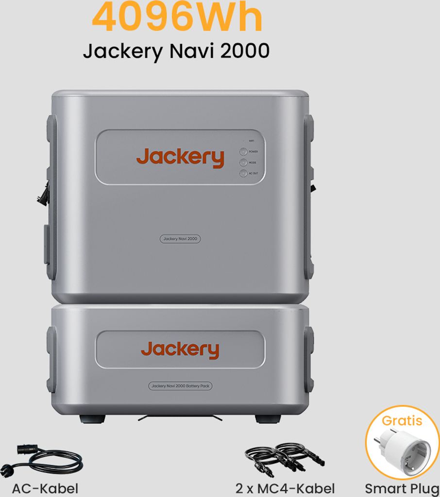 Balkonkraftwerk Speicher 4096 Wh, Jackery Navi 2000 Speicher mit integriertem Wechselrichter und Zusatzakku für Balkonkraftwerk
