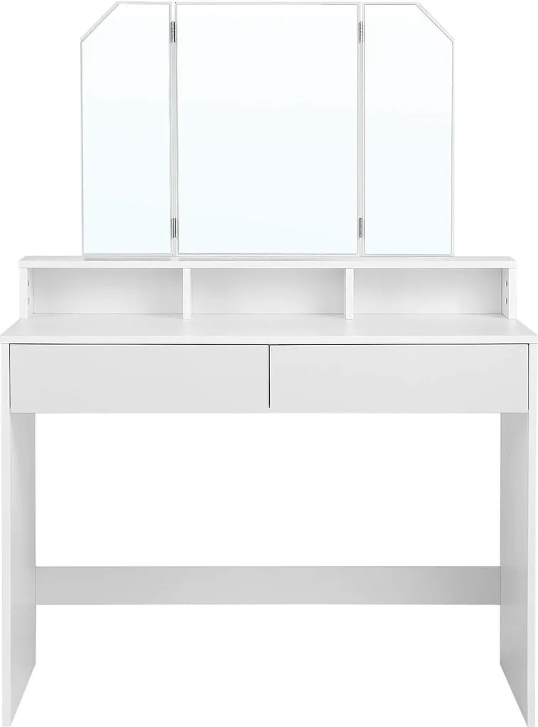 VASAGLE Coiffeuse avec Miroir Rabattable et 2 Tiroirs Blanche RDT121W