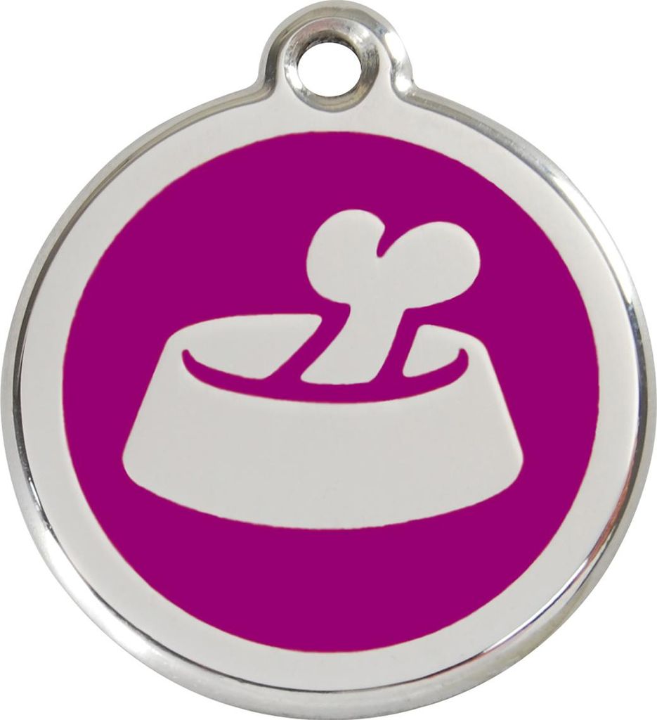 RedDingo Hundemarke mit individueller Gravur Knochen im Napf purple, Größe: L