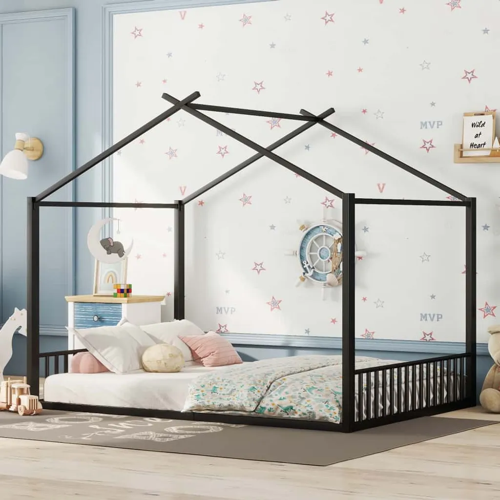 Lit en métal noir 140x200 stable et facile à nettoyer pour enfant
