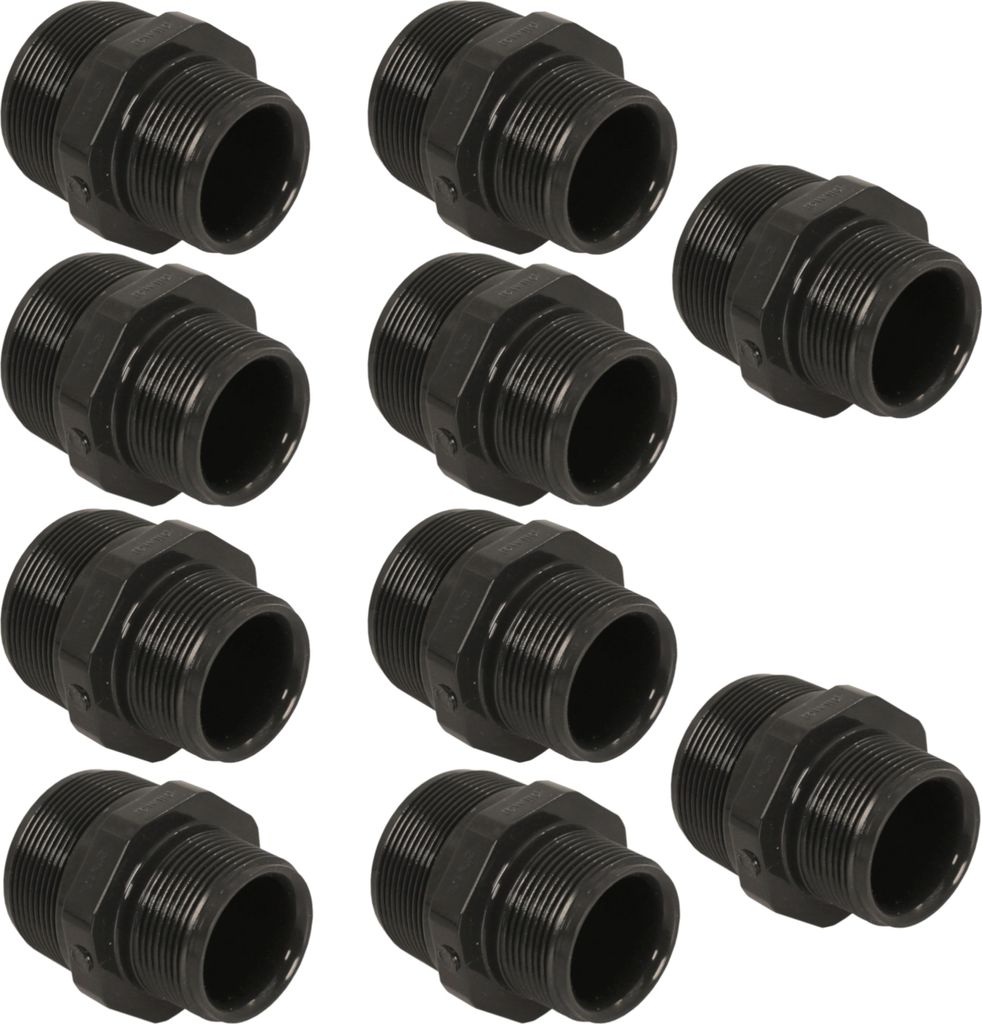 HAF 10x PVC Fittings Doppelnippel mit 2" x 1 1/2" | Außengewinde x Außengewinde | 2 Zoll x 1,5 Zoll | Verbinder aus grauem PVC | PN16 für Verroh...