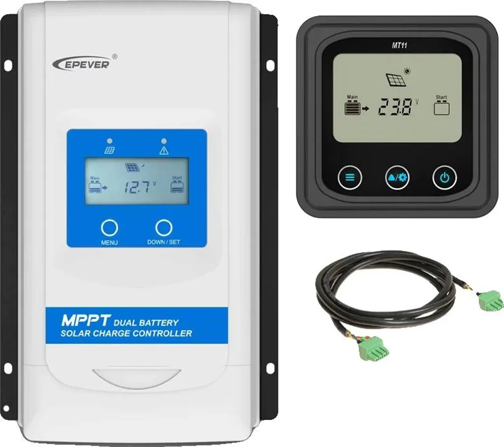 Régulateur Solaire MPPT 30A 12V/24V avec Écran MT-11 pour Deux Batteries