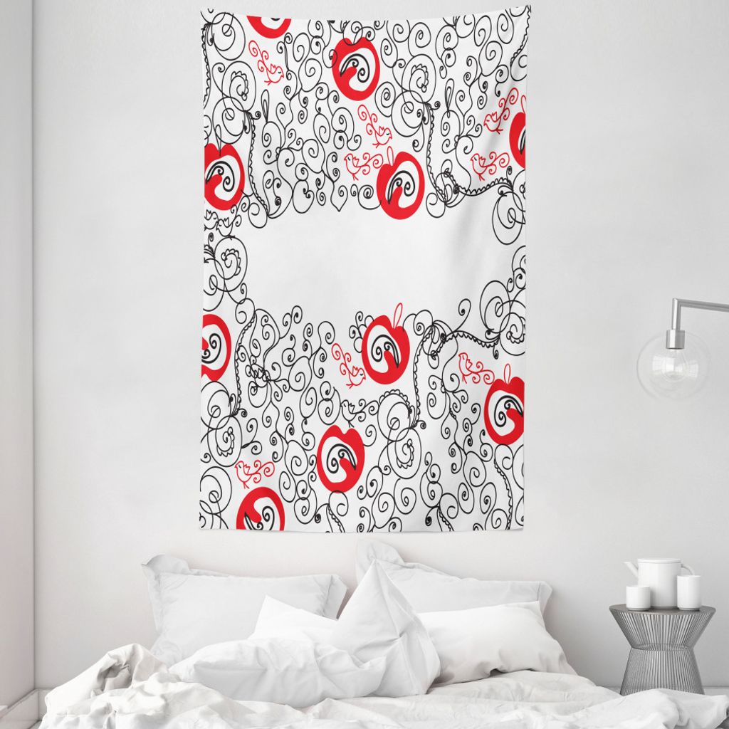 ABAKUHAUS rot schwarz Wandteppich und Tagesdecke, Flüchtige Vögel Strudel aus Weiches Mikrofaser Stoff Waschbar ohne Verblassen Digitaldruck, 140...
