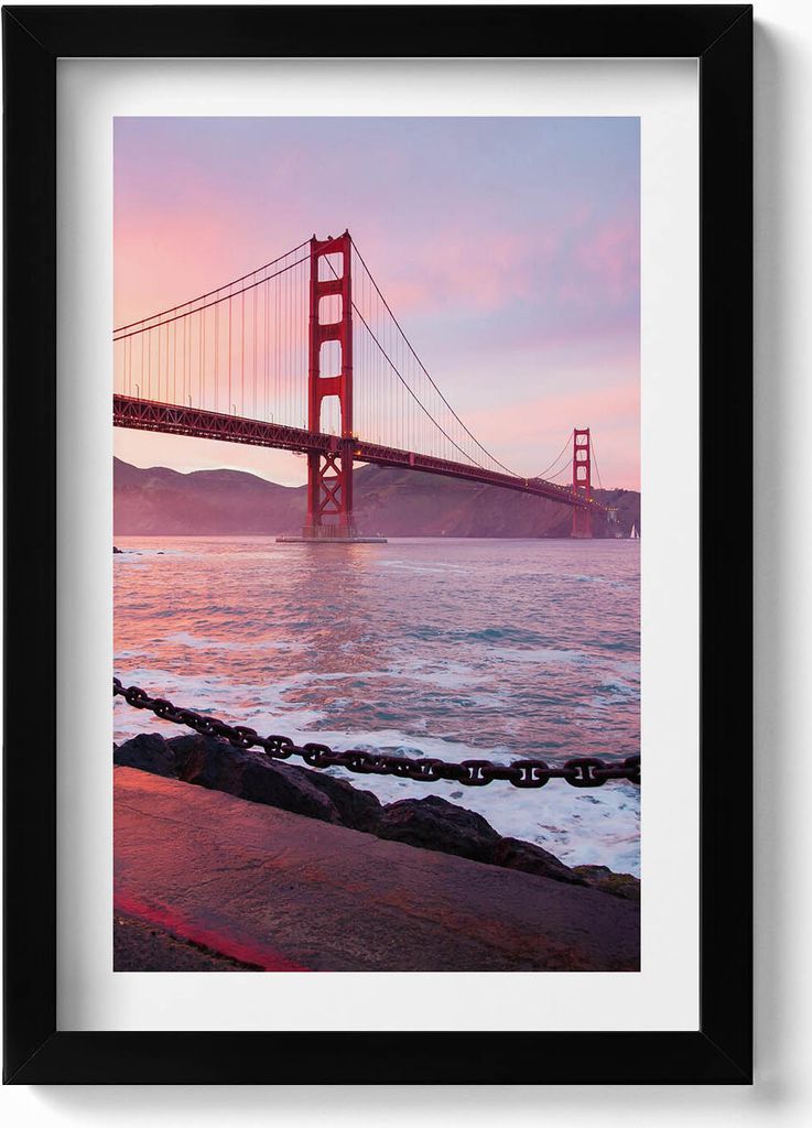 Blick auf die Golden Gate Bridge– Wandbild mit Rahmen – Gerahmtes Bild – Wanddekoration – 20x30 cm – Schwarz