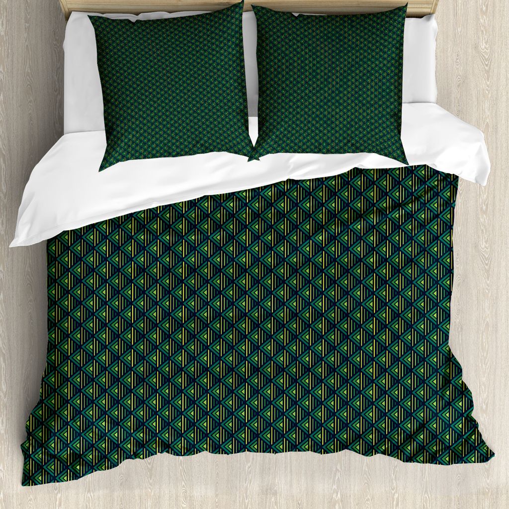 ABAKUHAUS geometrische Rhombus Bettbezug Set für Einzelbetten, Moderne grüne Kunst, Milbensicher Allergiker geeignet mit Kissenbezug, 155 cm x 22...