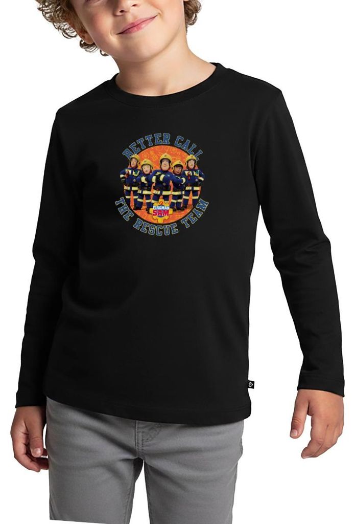 Spreadshirt Feuerwehrmann Sam Better Call The Rescue Team Kinder Premium Langarmshirt, 98/104 (2 Jahre), Schwarz