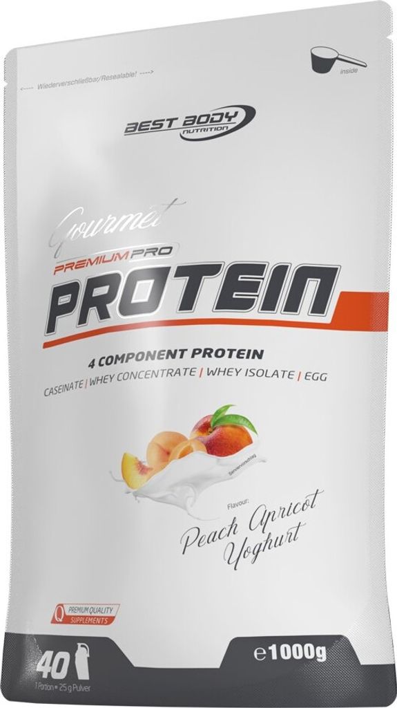 Best Body Nutrition - Gourmet Premium Pro Protein - 1000 g Zipp-Beutel, 1 x 1000 g Zipp-Beutel, Geschmack: Peach Apricot Yoghurt
