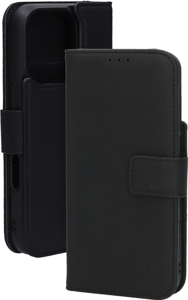 Mobiparts iPhone 16 Pro MagSafe Hülle Echtes Leder Abnehmbare 2in1 Klapphülle Geldbörse - Schwarz