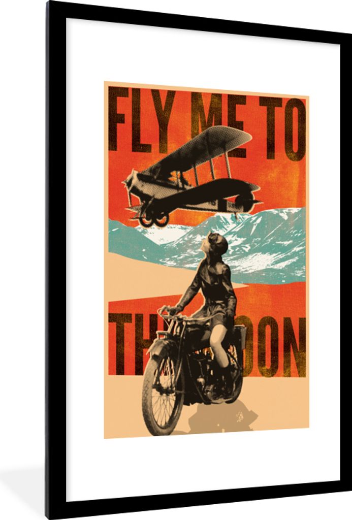 MuchoWow MuchoWow Gerahmtes Poster Flugzeug - Motor - Vintage - Zitat 60x90 cm - Poster mit zchwarzem Bilderrahmen - Dekoration - Wandposter Wo...