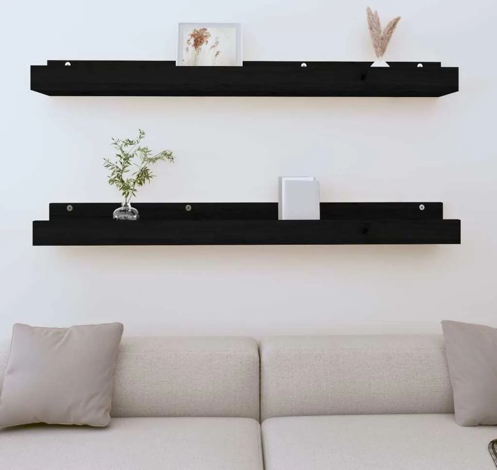 Mensole Sospese Cloris in Pino Nero 2 pz - Arredo Parete 110x12x9 cm