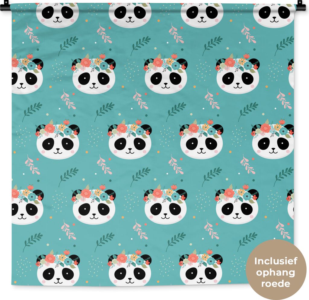MuchoWow Wandteppich Wandbehang Panda - Tiere - Blumen - Design 90x90 cm Tapisserie Dekoration Wandtuch - Wandaufhänger