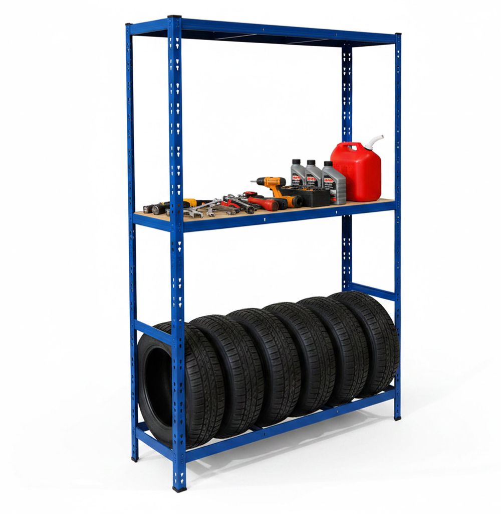 Relaxdays Reifenregal für 6 Reifen, HxBxT 180 x 120 x 40 cm, 450 kg, Stahl, Stecksystem, Reifenlager Werkstatt, blau