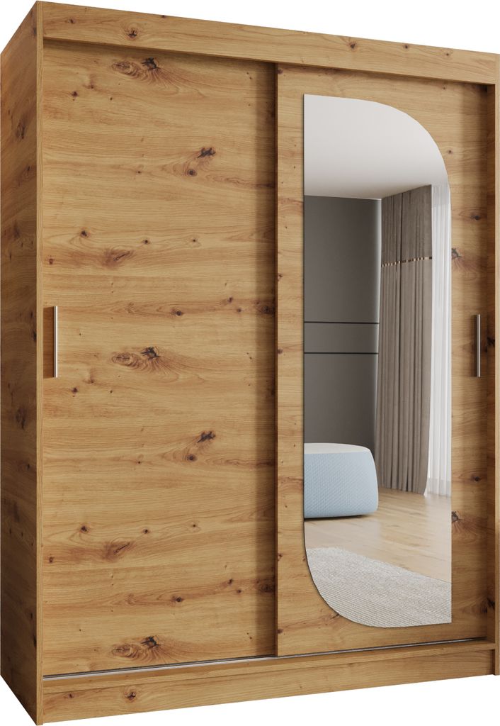 MEBLE KRYSPOL LUCY 150 Kleiderschrank mit zwei Schiebetüren für Schlafzimmer – moderner Aufbewahrungsschrank mit Kleiderstange und Regalen – ...