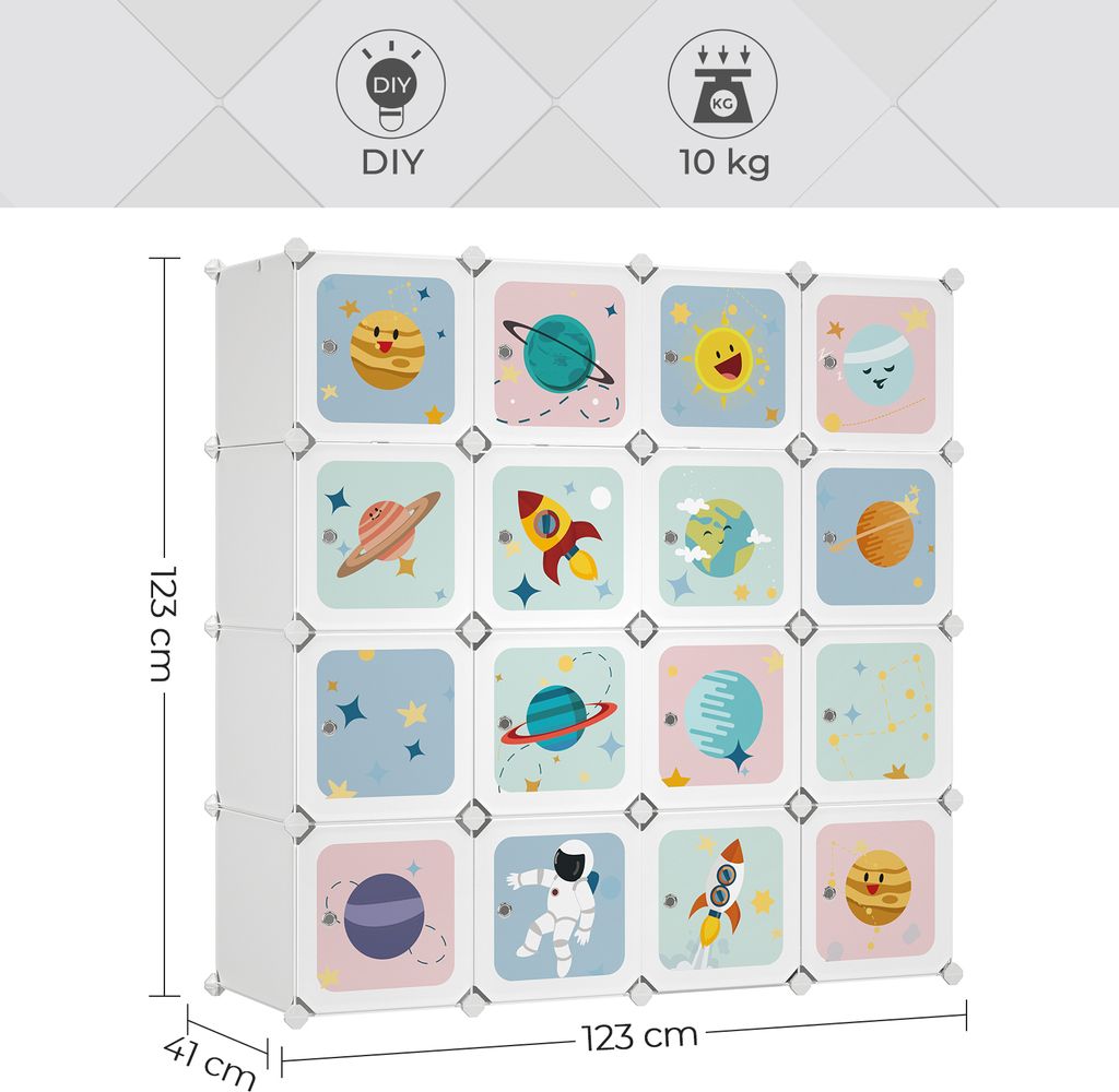SONGMICS Kleiderschrank Kinderregal mit 16 Würfeln, 4 Produktbild 4