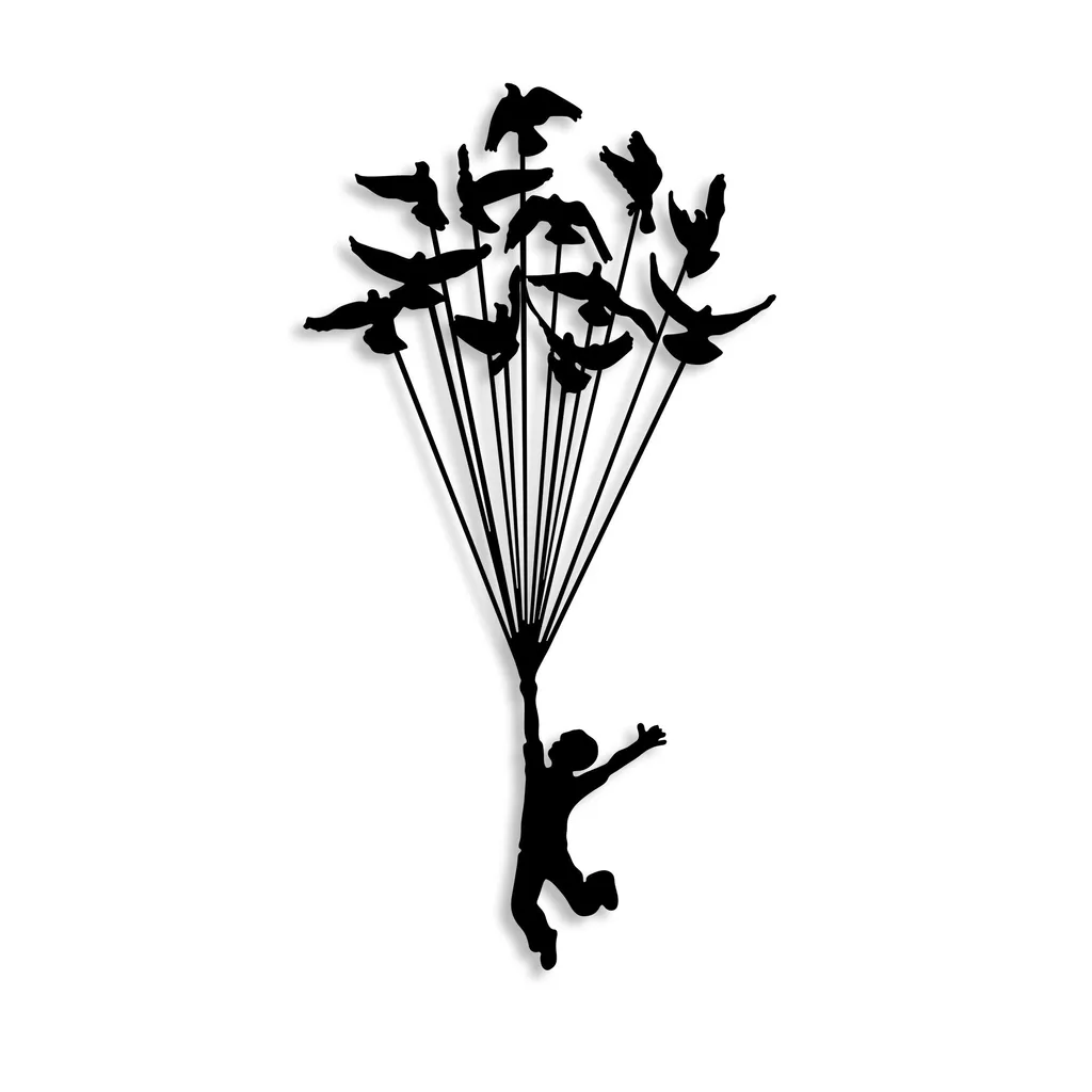 Décoration Murale Métal Flying Boy 3 Design Moderne Noir 45x85cm - 4
