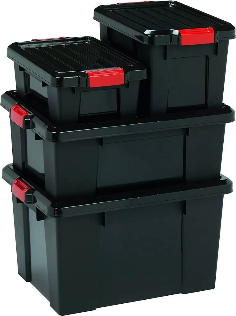 Bac de Rangement Plastique 50L Noir avec Couvercle Clipsable - Pack de 3