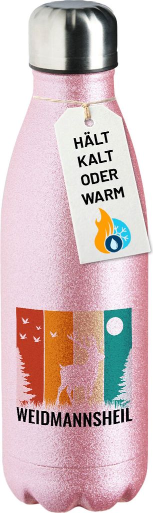 Huuraa Trinkflasche Weidmannsheil Hirsch Wald 500ml Pink Edelstahl Wasserflasche Trinkflasche Geschenkidee