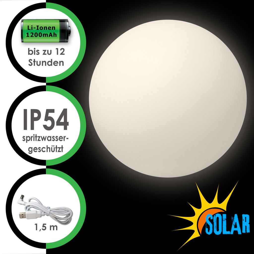 LED Kugelleuchte Solarkugel 30 cm Gartenlampe warmweiss Produktbild 8