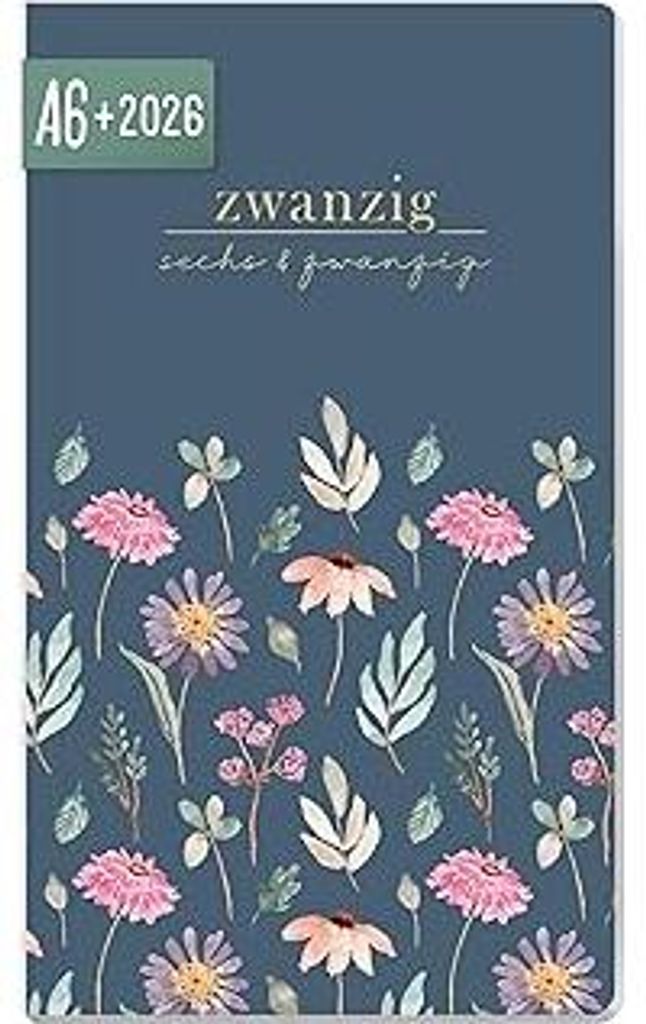 HäfftMonatskalender 2026 A6+ Slim Flying Flowers 1 Monat auf 2 Seiten, Monatsplaner klein, Taschenkalender 2026 mit Jahres- & Ferienübersicht - n...