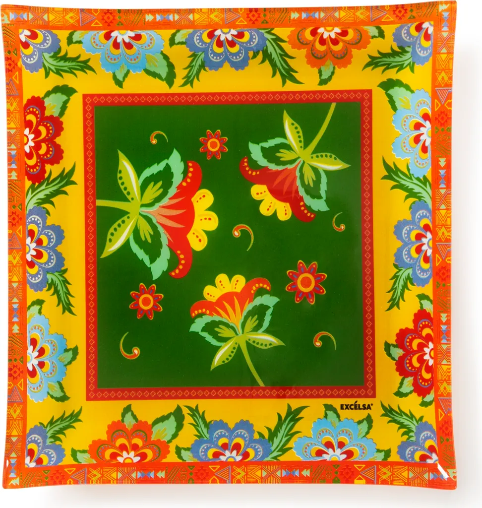 Vassoio Excelsa Gipsy Soul 30x30x3 Vetro | Piatto Portata Multicolore