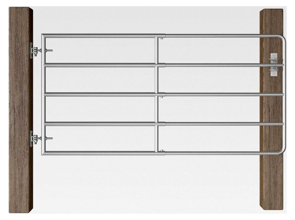 5-Rohr-Weidetor mit selbstschließendem Verschluss, verzinkter Stahl, Silber, (95-170) x 90 cm - für Tiergehege