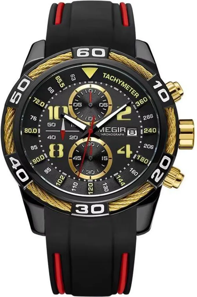 Montre Chronographe Sport Homme MEGIR LA-38555 Cadran Noir et Doré