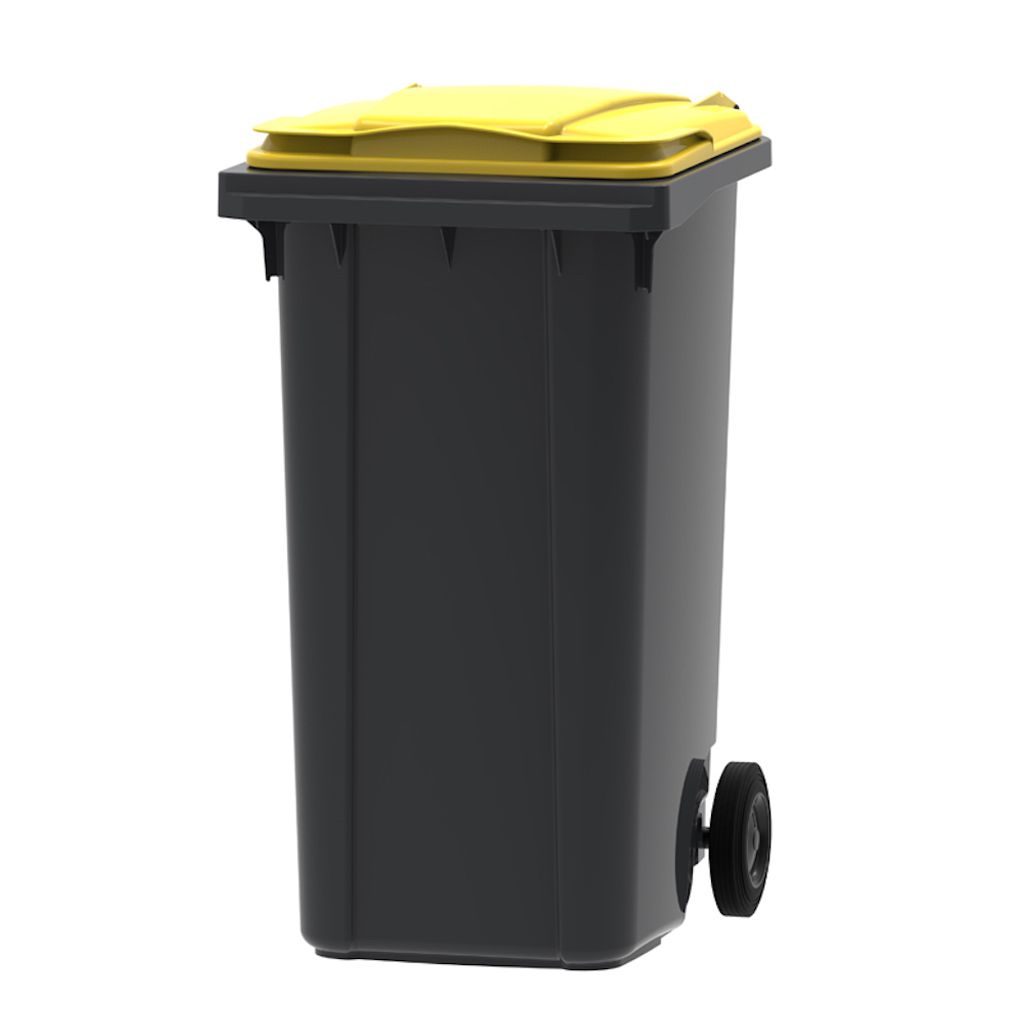 PROREGAL Premium 2-Rad-Mülltonne MGB | 240 Liter, HxBxT 107,9x58,3x73,7cm | HDPE-Kunststoff | Grau, Deckel Gelb