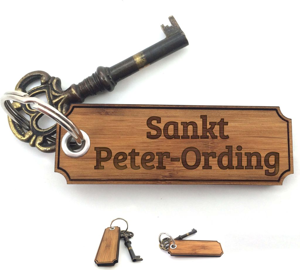 Mr. & Mrs. Panda Schlüssel Anhänger Sankt Peter-Ording - Bambus - Geschenk, Schenken, Gravur, tasche, schutzengel, Glücksbringer, Geschenke, Tas...