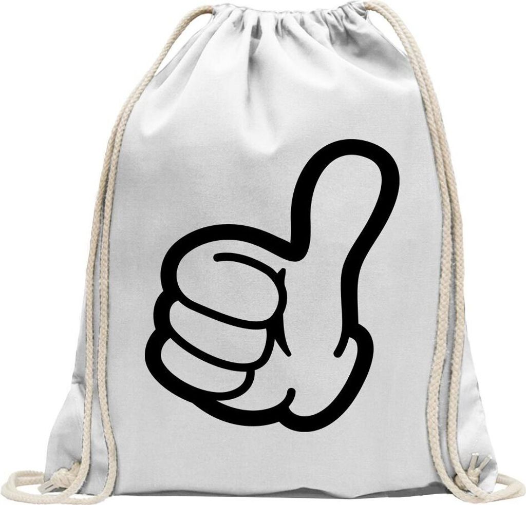 Kiwistar - Turnbeutel - weiss - Thumps up! - Daumen hoch! - Fun Rucksack Sport Beutel Gymsack Baumwolle mit Ziehgurt