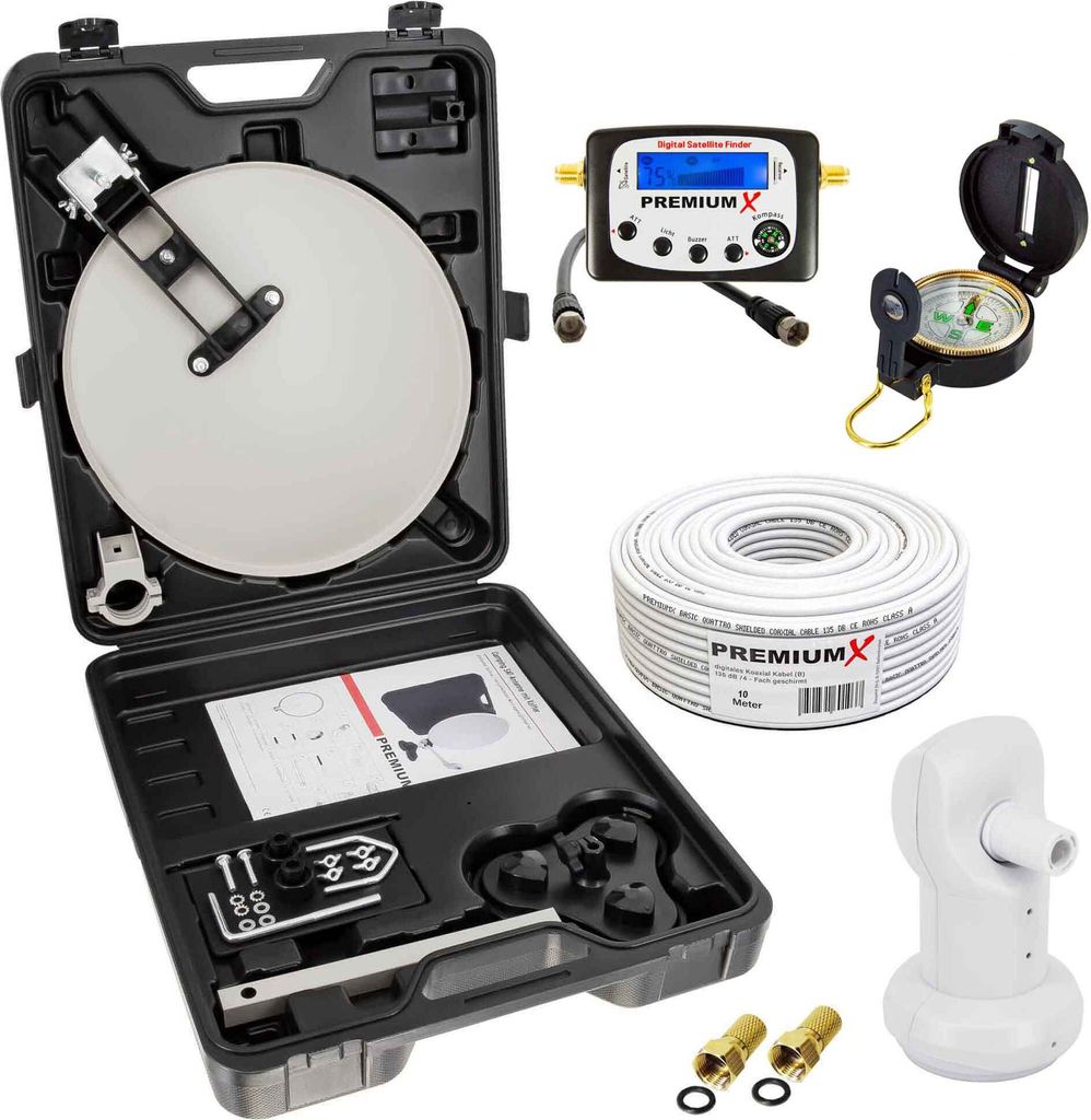 PremiumX Camping SAT Anlage SatFinder Kompass LNB Kabel F-Stecker im Koffer