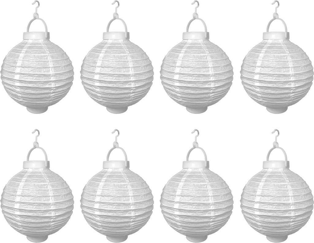 8er Set LED Lampion Party Garten ø 20cm weiß Deko Lampenschirm Lampe Kugel Laterne