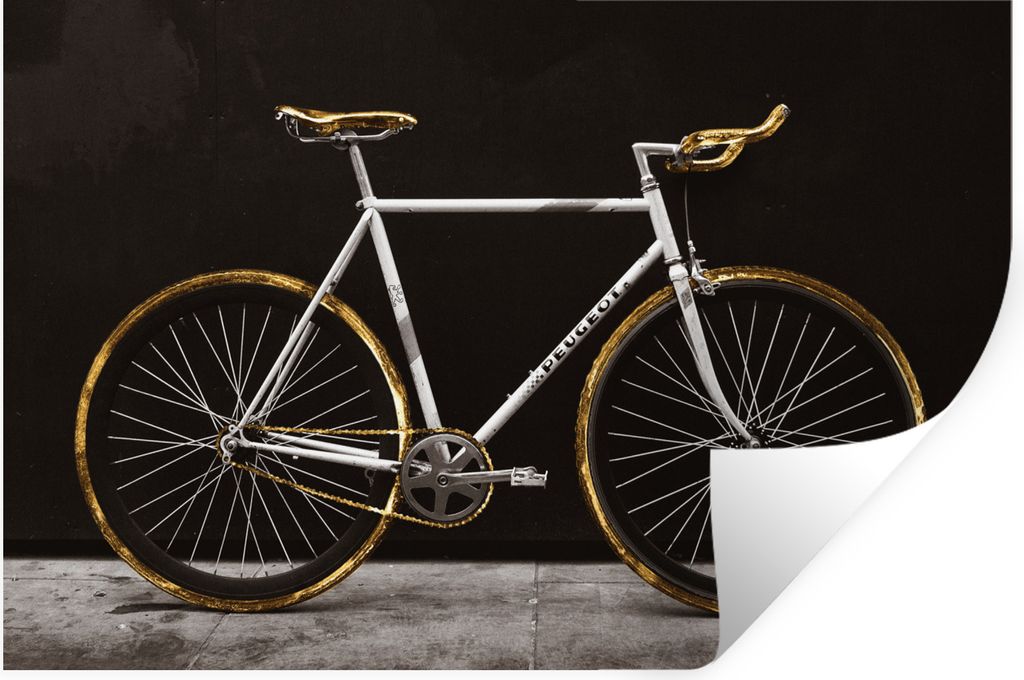 MuchoWow Wandtattoo Wandsticker Wandaufkleber Rennrad - Schwarz - Gold 60x40 cm Selbstklebend und Repositionierbar - Wierderverwendbar - Selbstkl...