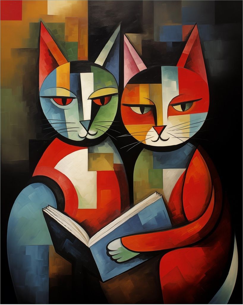 Wallario Poster - Lesende Katzen, Kunstdruck Größe: 40 x 50 Produktbild 