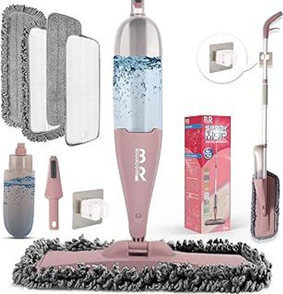 Wischer mit Sprühfunktion,BUUROOHM Bodenwischer mit Sprühfunktion,mit Nachfüllbare Flaschen, Waschbarer Mikrofaser-Wischbezug, Bodenreinigung oh...