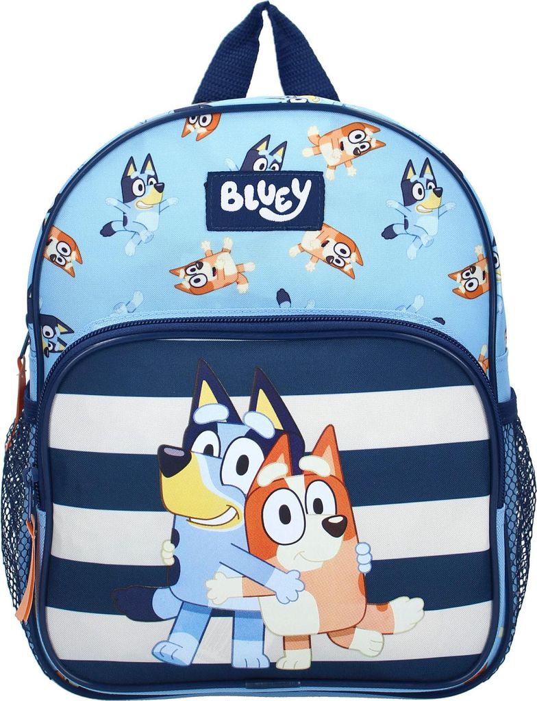 A Bluey themed backpack with cartoon characters.