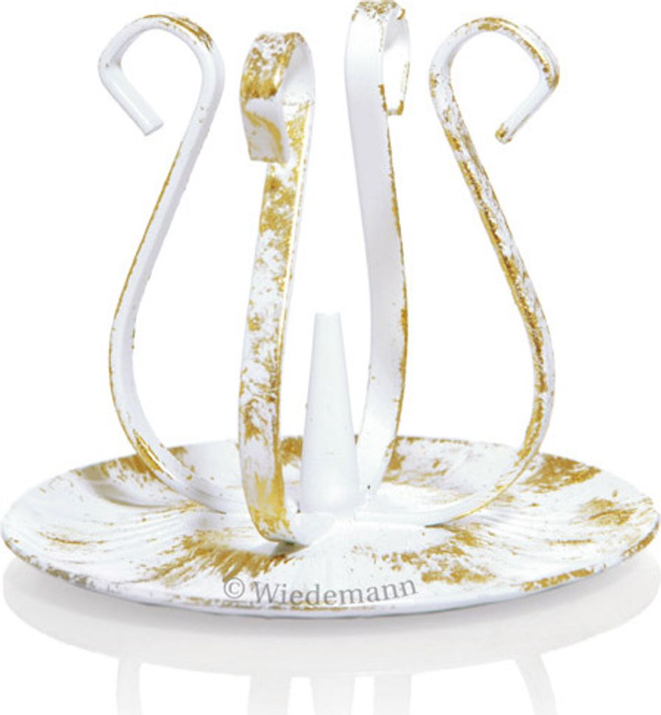 Kerzenhalter Eisen weiß/gold Höhe 8 cm für Kerzen Ø 3 - 4 cm, Ideal für Taufkerzen, Kommunionkerzen
