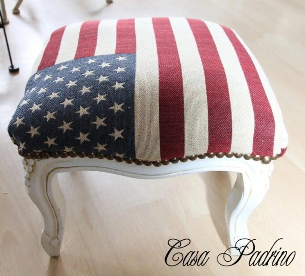 Repose-pied Baroque Confortable Tabouret Drapeau USA Crème Gain de Place