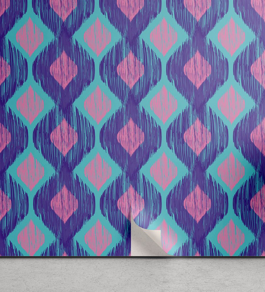 ABAKUHAUS Ikat abziehbare & klebbare Tapete für Zuhause, Stammes- abstrakte Ogee Shapes, selbstklebendes Wohnzimmer Küchenakzent, 33 cm x 180 cm,...