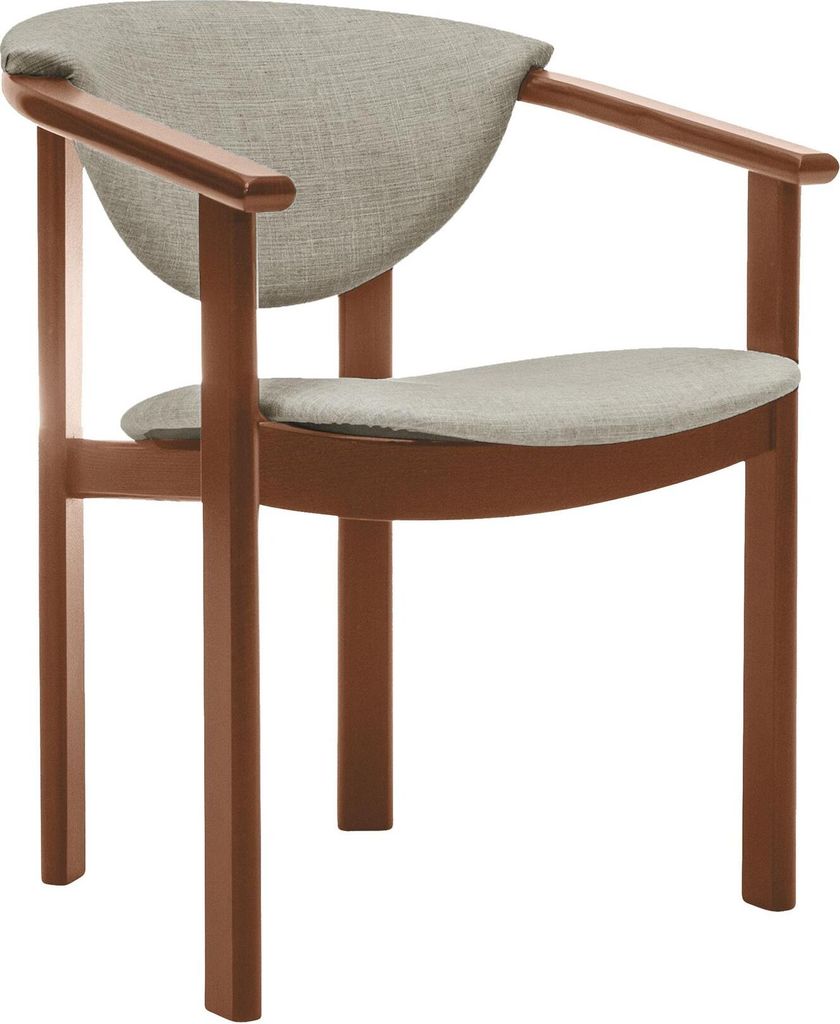 Polsterstuhl mit Armlehnen Kate F1 moderne gepolsterte Stuhl stilvoll Sessel für Esszimmer in Webstoff, Farbe: beige - inari 22, Beinefarbe: Walnuss
